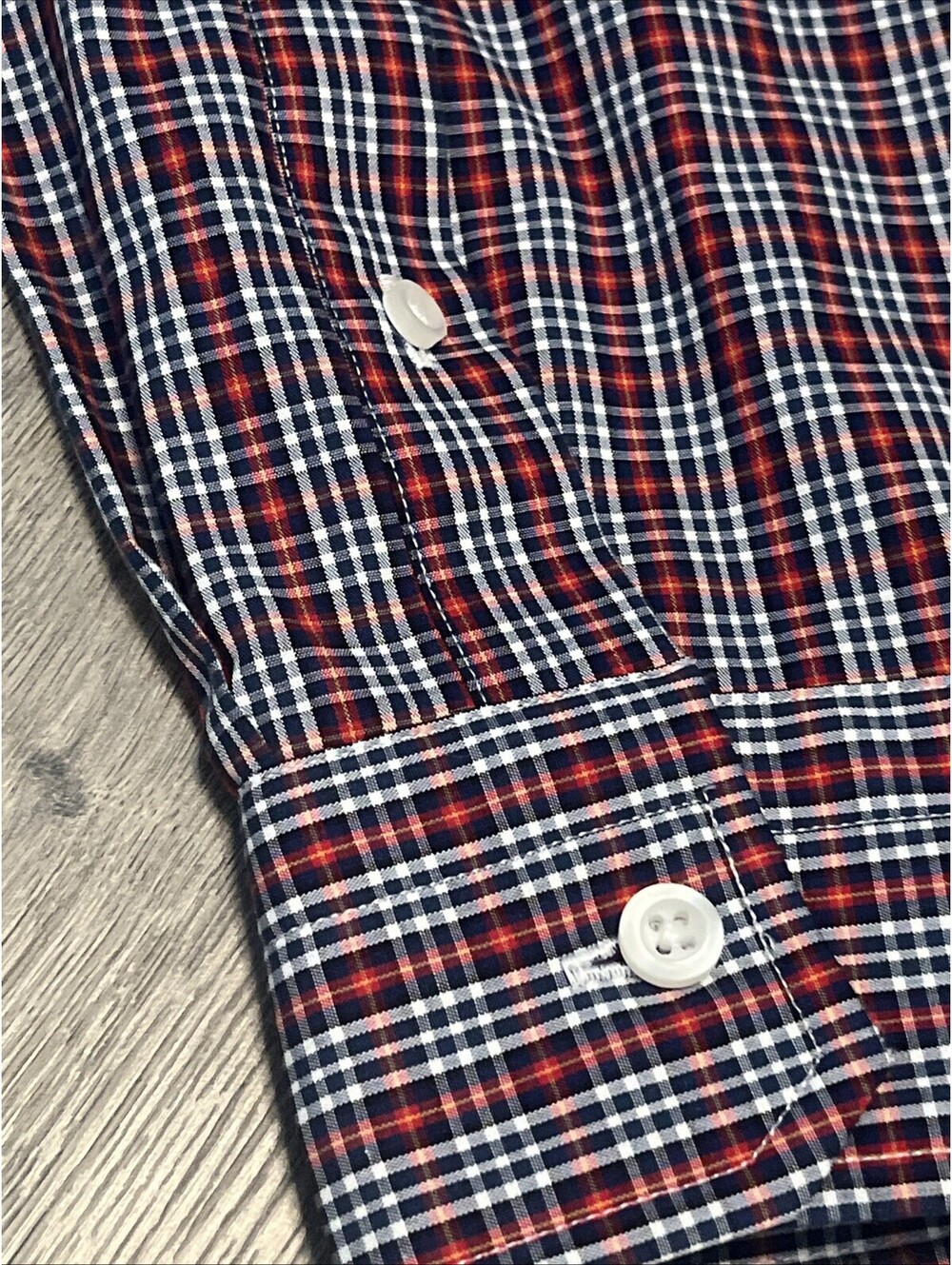 Nautica Mens XL Red/Blue/White Plaid Front Pocket Long Sleeve Button Up Shirt - Picture 4 of 8